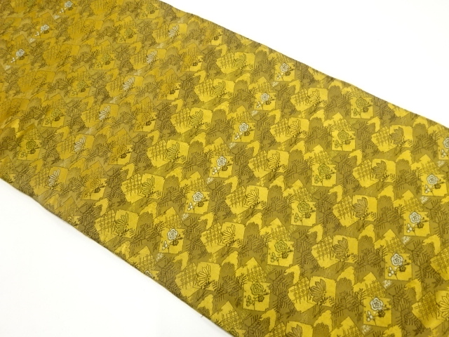 アンティーク　破れ色紙に松竹梅模様織り出し袋帯（材料）